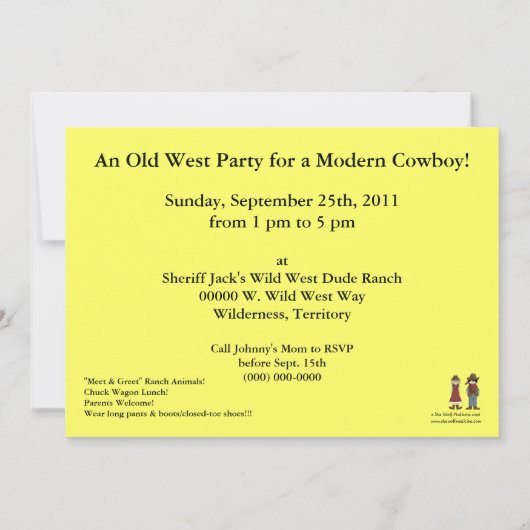 Cowboyまたは女性のカーボーイの子パーティー-キッズウエスタン 招待状 (裏面)