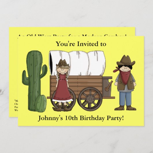 Cowboyまたは女性のカーボーイの子パーティー-キッズウエスタン 招待状 (正面/裏面)