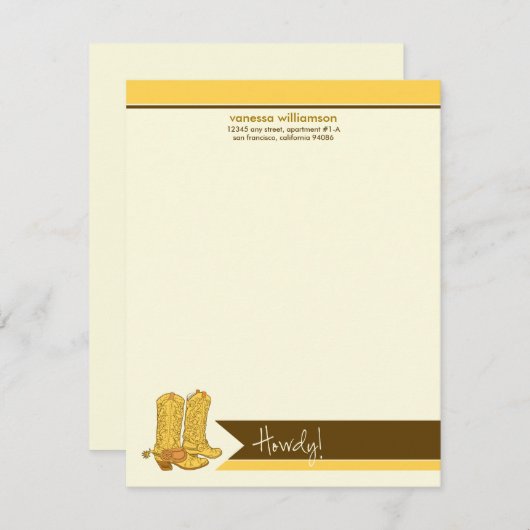 Cowboyブーカスタムツのフラットノートカード(黄色) 招待状 (正面/裏面)