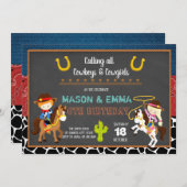 Cowboy女性のカーボーイ共同誕生日パーティーの招待 招待状 (正面/裏面)