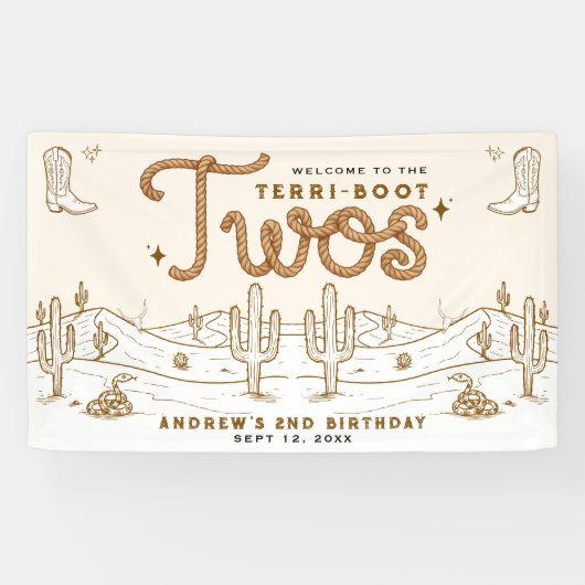 Cowboy 2nd Birthday Party Terri-Boot Twos Western 横断幕 (横)