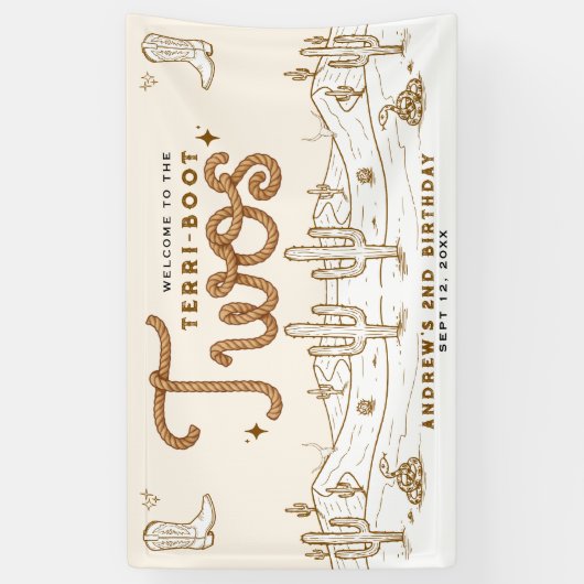 Cowboy 2nd Birthday Party Terri-Boot Twos Western 横断幕 (縦)