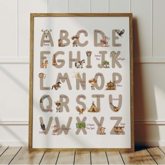 Cowboy Alphabet ABC Poster Kids Room Decor ポスター