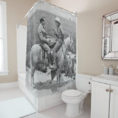 Cowboy and businessman playing checkers on horseba シャワーカーテン (インサイチュ)