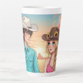 cowboy and cowgirl anime style カフェラテマグ (正面)