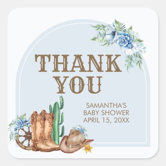 Cowboy Baby Shower スクエアシール (正面)