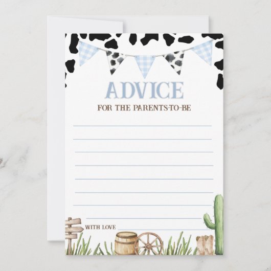 Cowboy Baby Shower Advice Card 招待状 (正面)