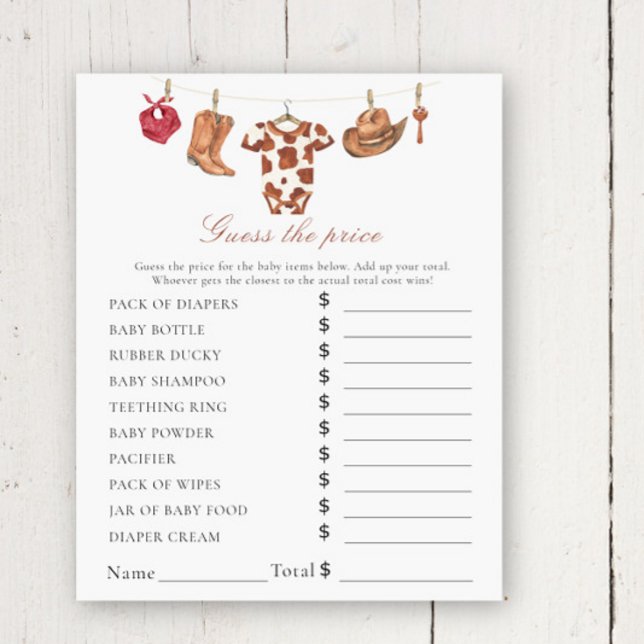 Cowboy baby shower - Price Guess Game (クリエイターアップロード済み)