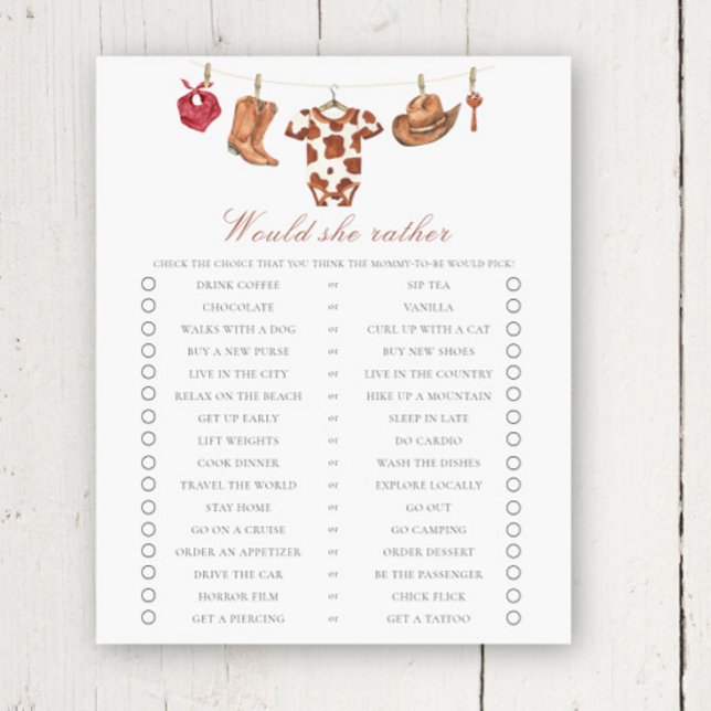 Cowboy baby shower Would she rather (クリエイターアップロード済み)