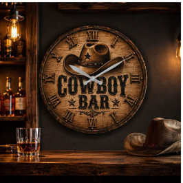 Cowboy Bar Western Saloon ラージ壁時計