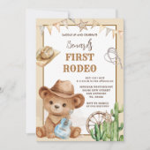 Cowboy Bear Western First Rodeo Birthday 招待状 (正面)