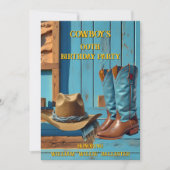 Cowboy Birthday Party Barn Boots Hat blue brown 招待状 (正面)