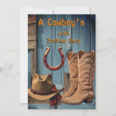 Cowboy Birthday Party Boots Hat Horseshoe 招待状 (正面)