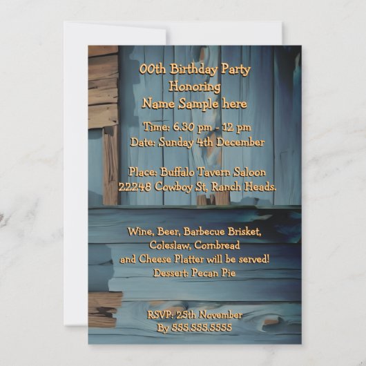 Cowboy Birthday Party Boots Hat Horseshoe 招待状 (裏面)