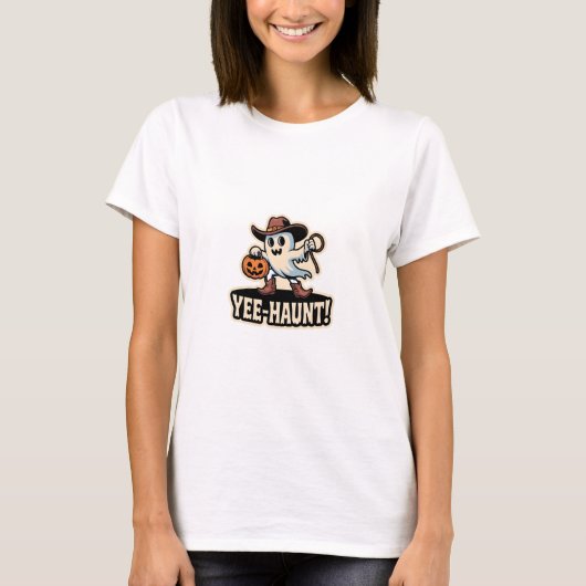 Cowboy Boo – Spooky Cute Halloween Ghost Lasso Tシャツ (正面)