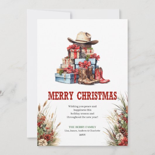 Cowboy boots Christmas greeting card rustic シーズンカード (正面)