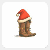 Cowboy Boots Christmas Western Santa Hat  スクエアシール (正面)