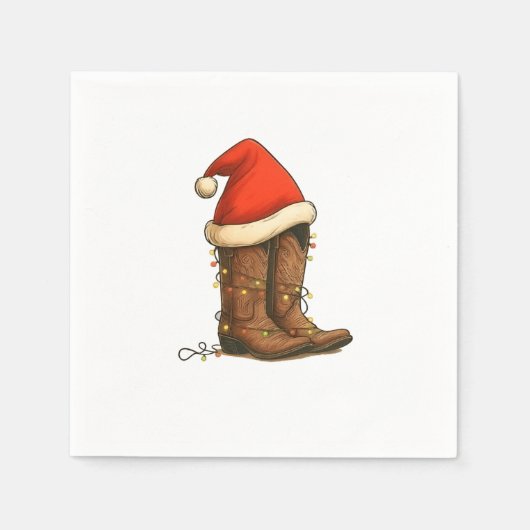 Cowboy Boots Christmas Western Santa Hat  スタンダードカクテルナプキン (正面)