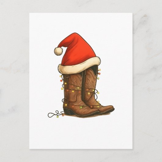 Cowboy Boots Christmas Western Santa Hat  案内ポストカード (正面)
