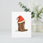 Cowboy Boots Christmas Western Santa Hat  案内ポストカード (スタンド正面)