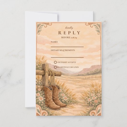 Cowboy Boots Desert Wedding 出欠カード (正面)