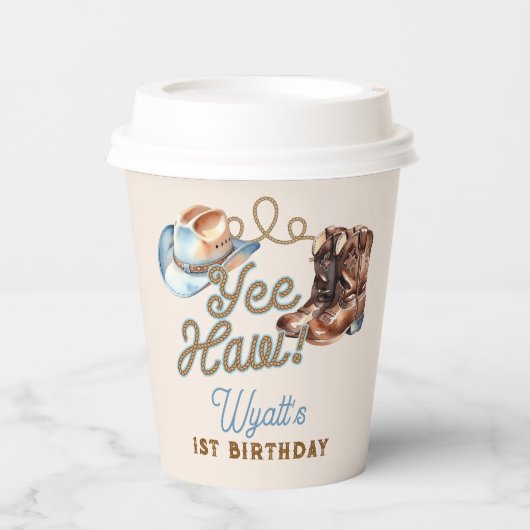 Cowboy Boots First Rodeo Birthday 紙コップ (正面)