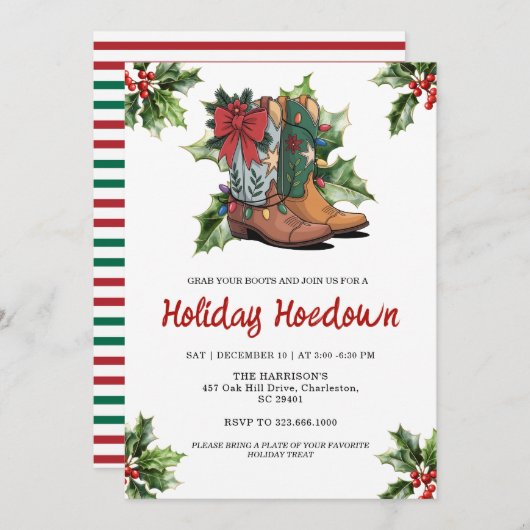 Cowboy Boots Holiday Celebration, Editable Country 招待状 (正面/裏面)