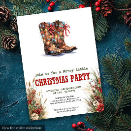 Cowboy Boots Red Green Christmas Invitation 招待状