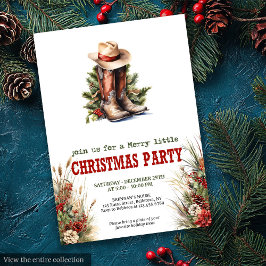 Cowboy Boots Red Green Christmas Invitation 招待状