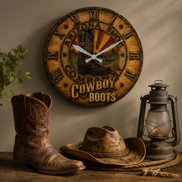 Cowboy Boots Rustic Western Ranch ラージ壁時計