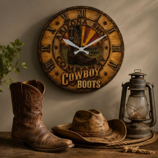 Cowboy Boots Rustic Western Ranch ラージ壁時計
