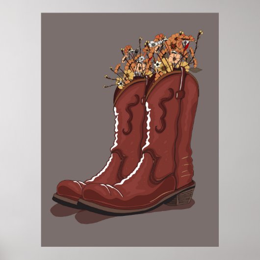 Cowboy Boots With Wildflowers ポスター (正面)