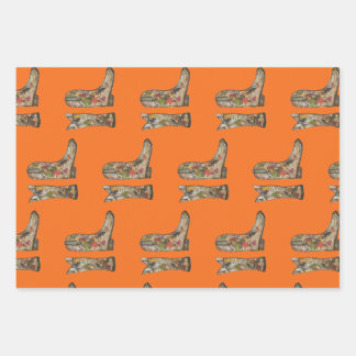 Cowboy boots Wrapping Paper Flat Sheet Set of 3 ラッピングペーパーシート