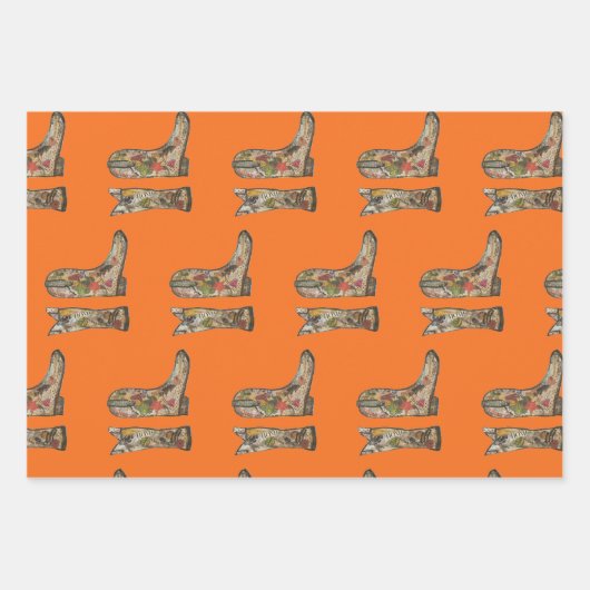 Cowboy boots Wrapping Paper Flat Sheet Set of 3 ラッピングペーパーシート (正面3)