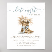 Cowboy Bow Western Baby Shower Late Night Diapers ポスター (正面)