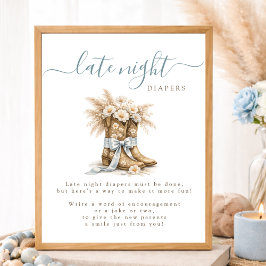 Cowboy Bow Western Baby Shower Late Night Diapers ポスター
