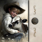 Cowboy Boy Hugging Calf Decoupage 薄葉紙