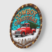 Cowboy Christmas Red Truck ラージ壁時計 (傾斜)
