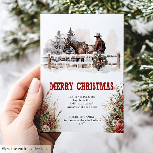 Cowboy country Christmas greeting card editable シーズンカード