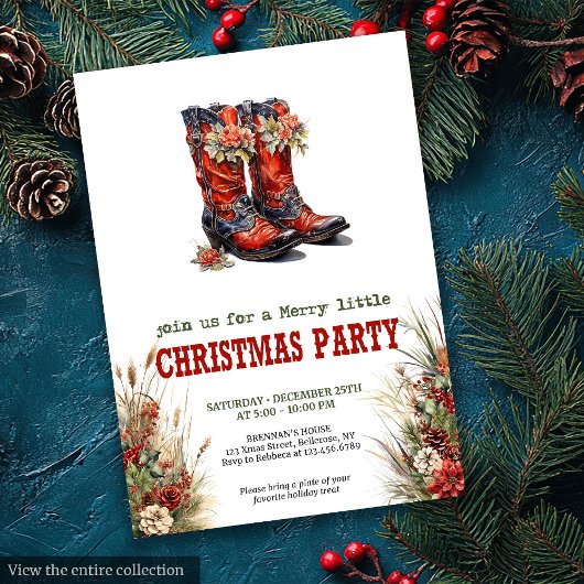 Cowboy country Christmas party editable invite  招待状