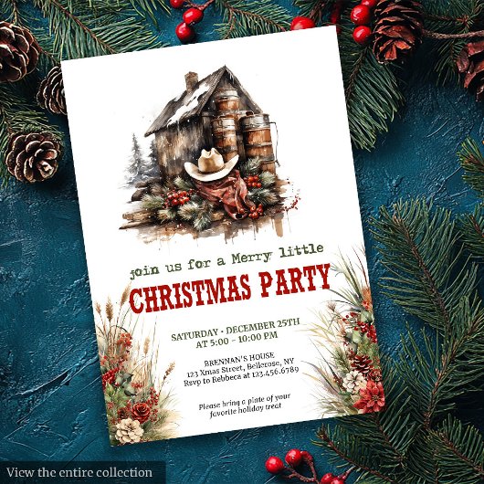 Cowboy country Christmas party printable card 招待状
