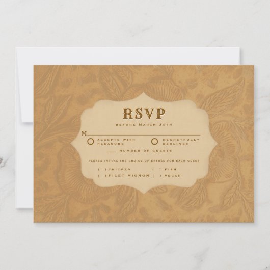 Cowboy Country Tooled Beige Meal Wedding RSVP (正面)