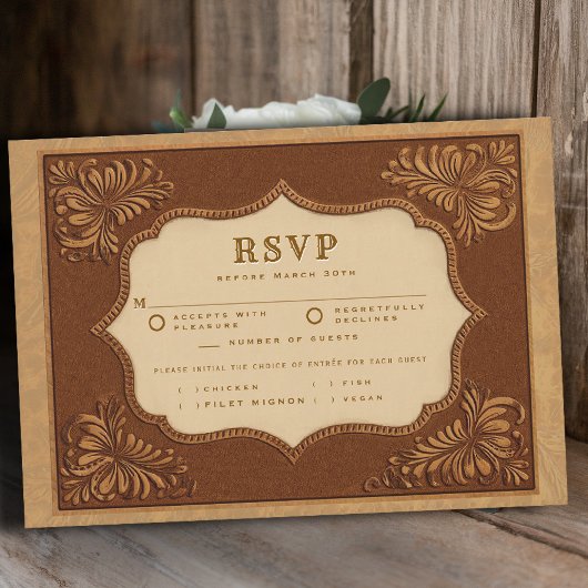 Cowboy Country Tooled Leather Meal Wedding RSVP