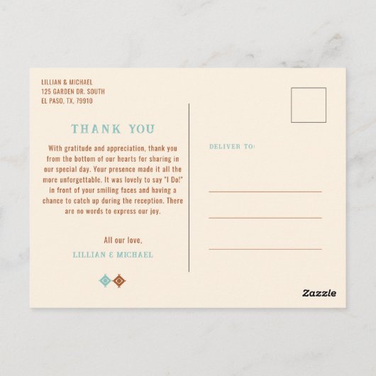 Cowboy Country Westernの結婚写真ありがとう ポストカード (裏面)