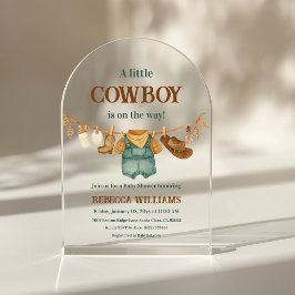 Cowboy Cow Print Clothesline Western Baby Shower アクリル招待状