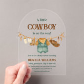 Cowboy Cow Print Clothesline Western Baby Shower アクリル招待状 (インサイチュ (ポータブル))