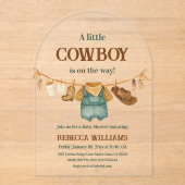 Cowboy Cow Print Clothesline Western Baby Shower アクリル招待状 (正面)