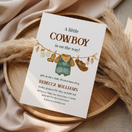 Cowboy Cow Print Western Clothesline Baby Shower 招待状
