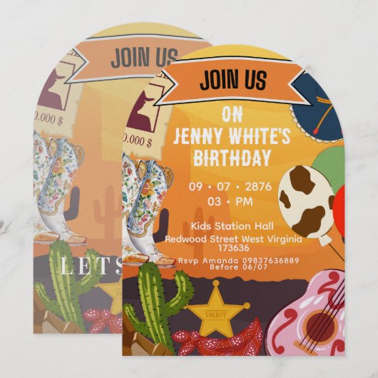 Cowboy Cowgirl Themed  招待状 (正面/裏面)