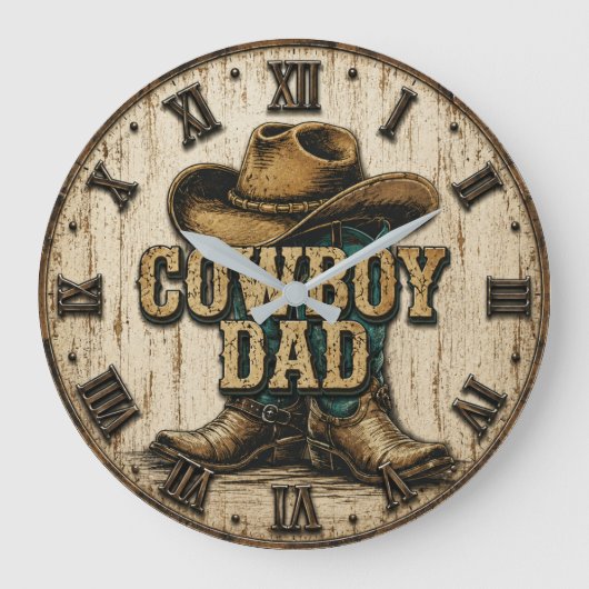 Cowboy Dad Western Rustic Ranch ラージ壁時計 (正面)